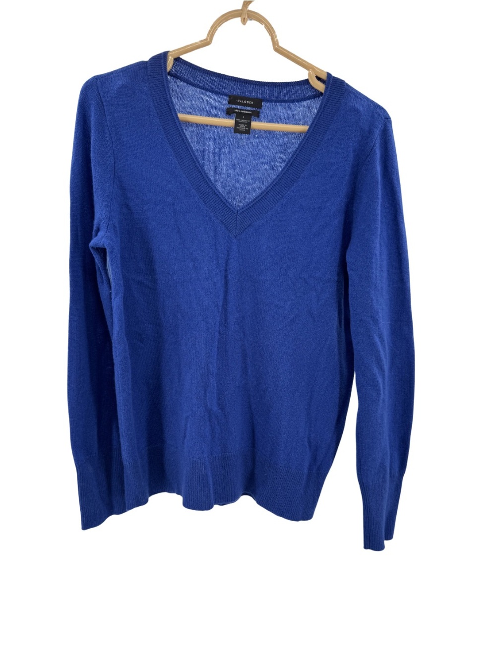Halogen Bright Blue V-Neck 100% Cashmere Sweater S casual lightweight colorful